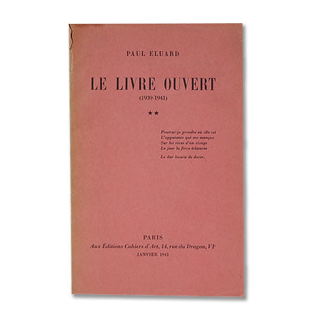Paul Eluard, Le livre ouvert (1939 - 1941), Editions Cahiers d'Art, 1942 image 0