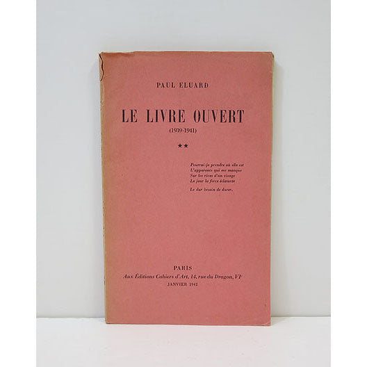Paul Eluard, Le livre ouvert (1939 - 1941), Editions Cahiers d'Art, 1942 image 1