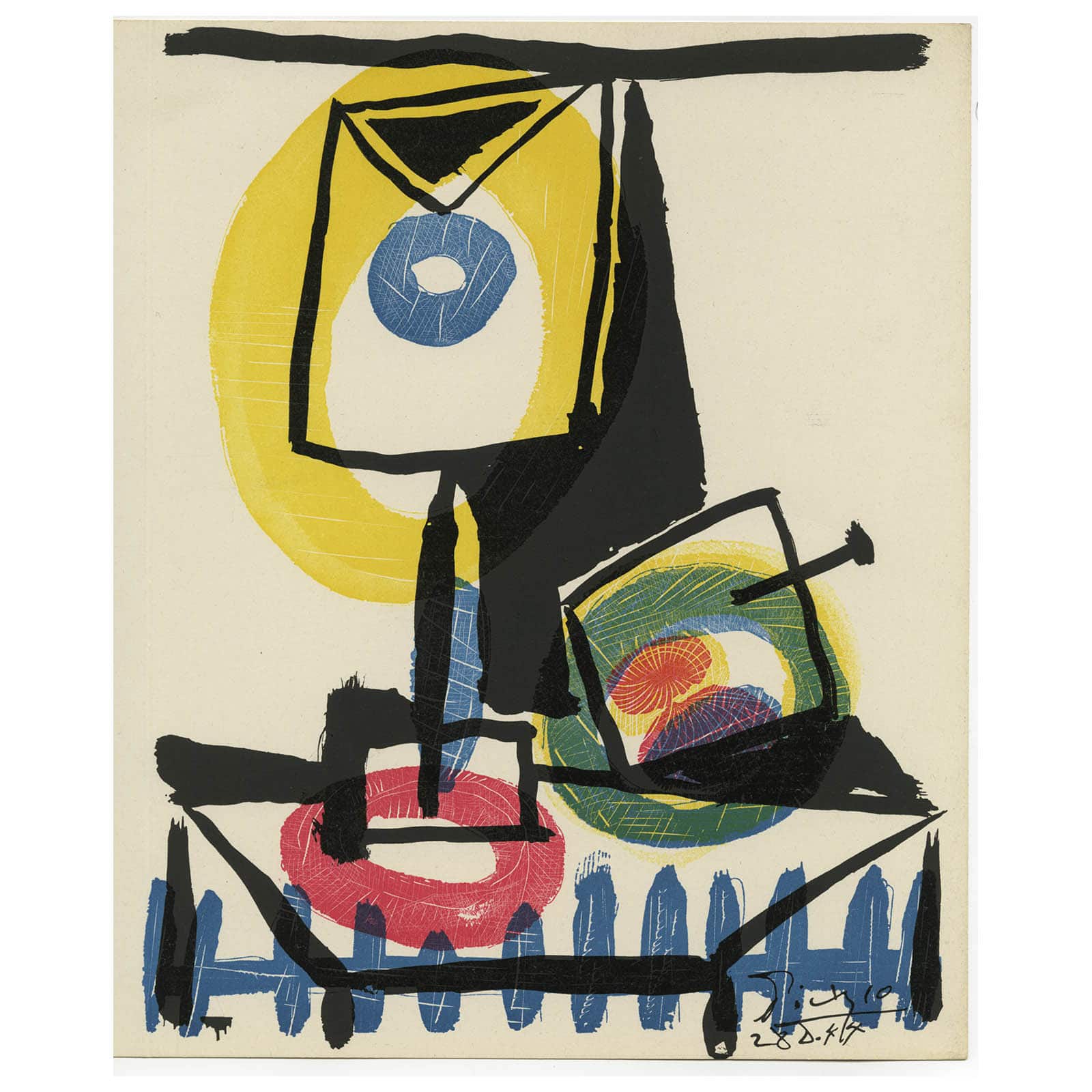 毕加索，《静物与玻璃和苹果》，1945 年，干刻版画