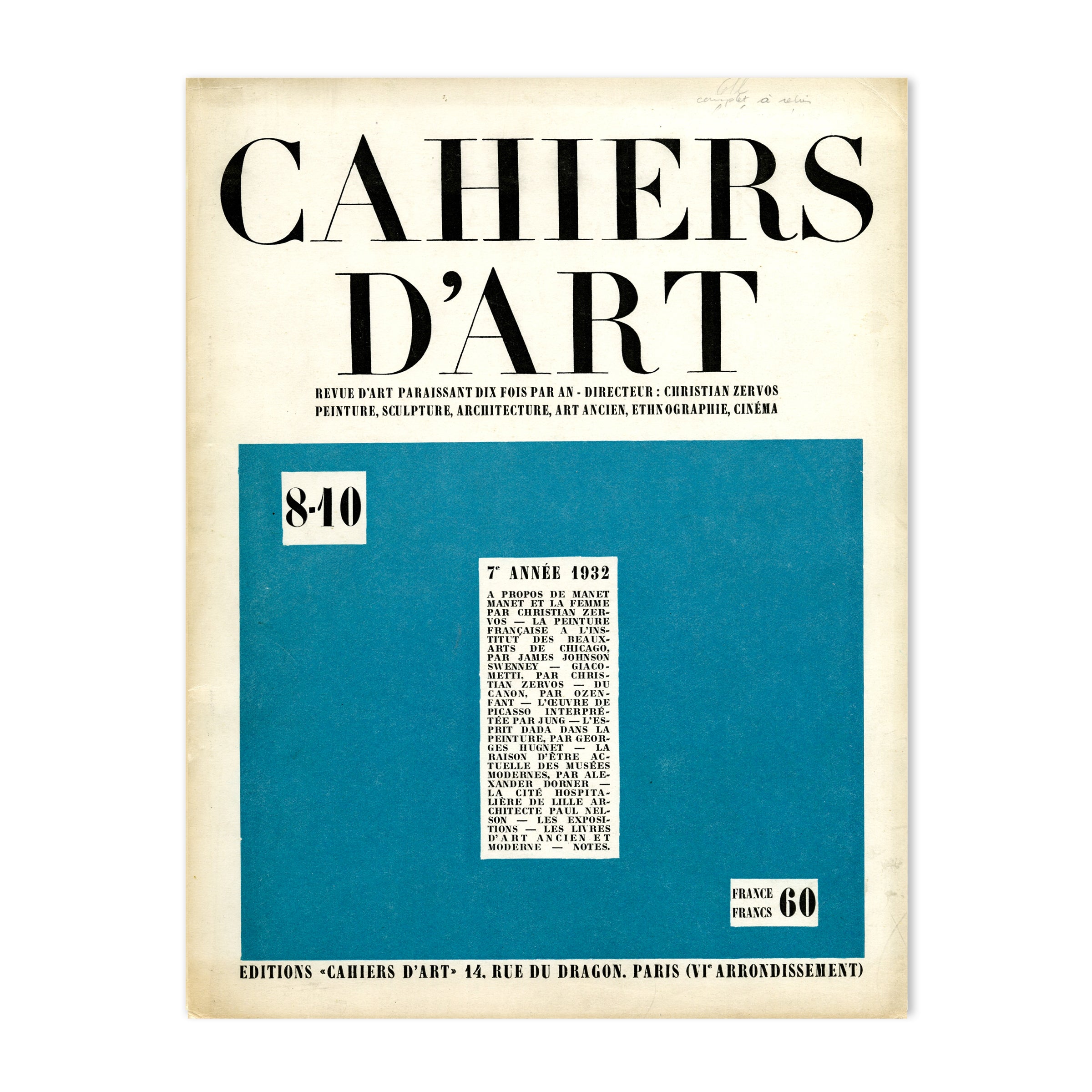 Revue Cahiers d'Art, 1932, n°8-10 image 0