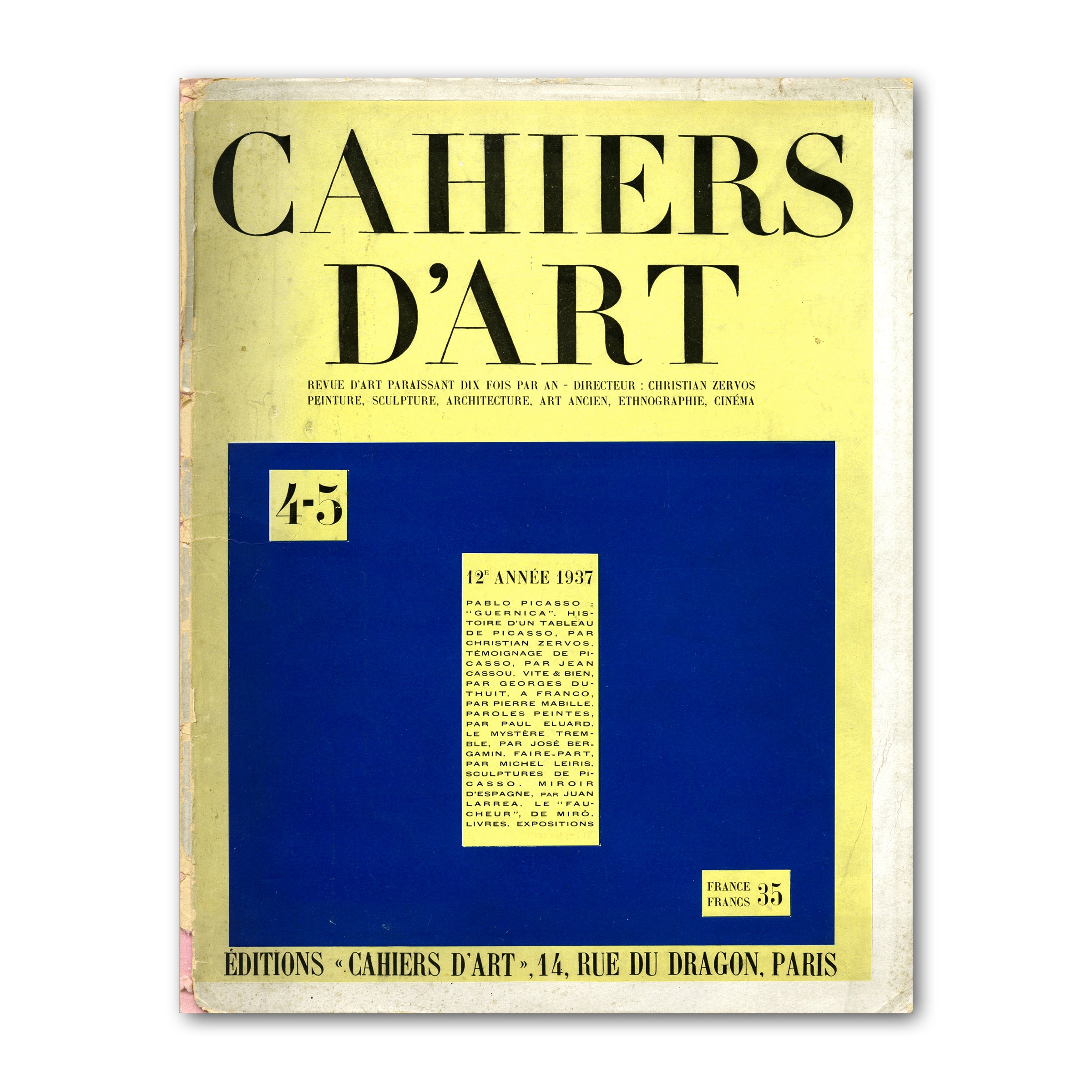 Revue Cahiers d'Art, 1937, n°4-5. Joan Miro 'Aidez l'Espagne' stencil. image 0