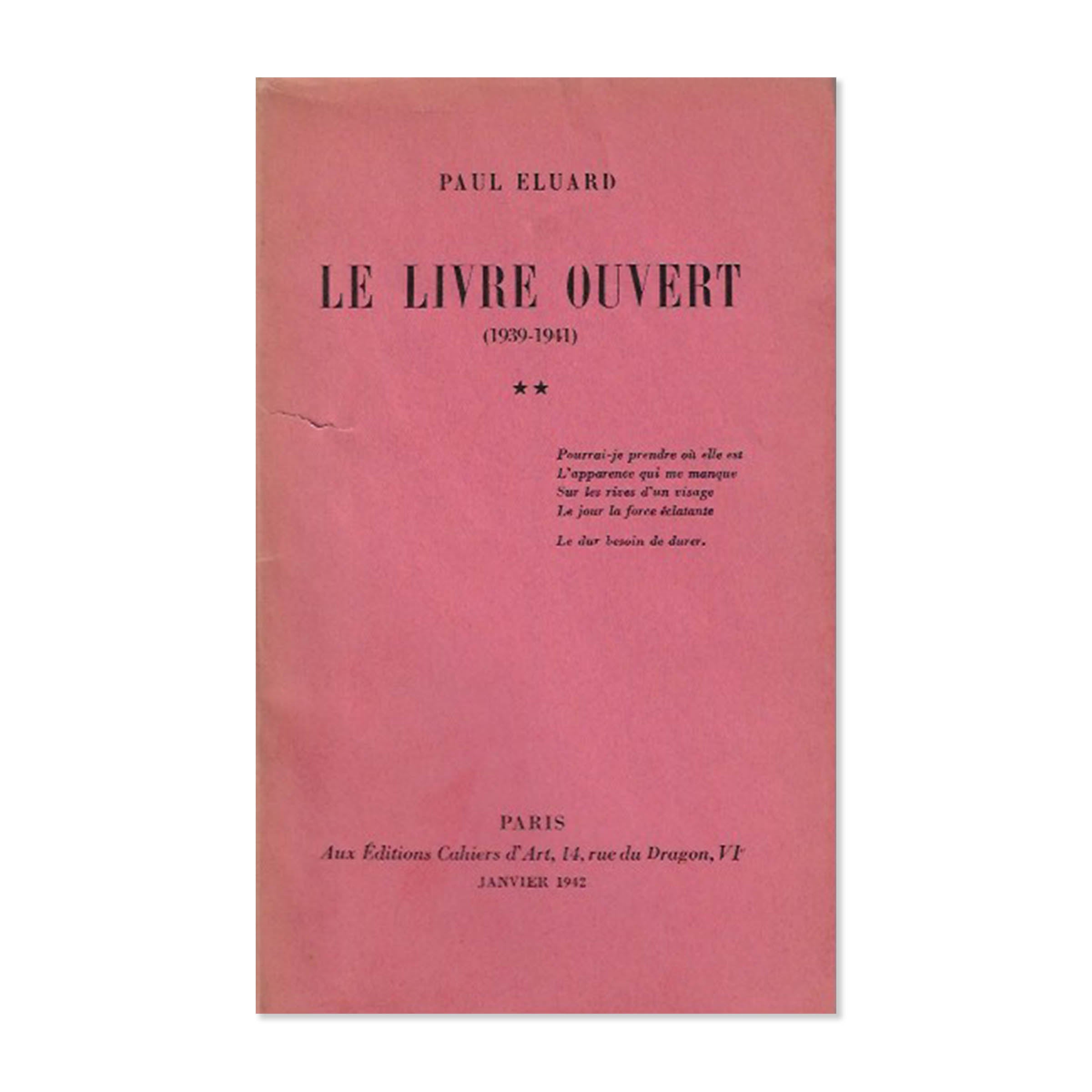 Paul Eluard, Le livre ouvert ** (1939 - 1941), Editions Cahiers d'Art, 1942 image 0