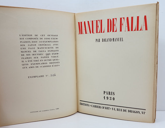 Roland-Manuel. Manuel de Falla. Paris, Cahiers d’Art, 1930 image 1