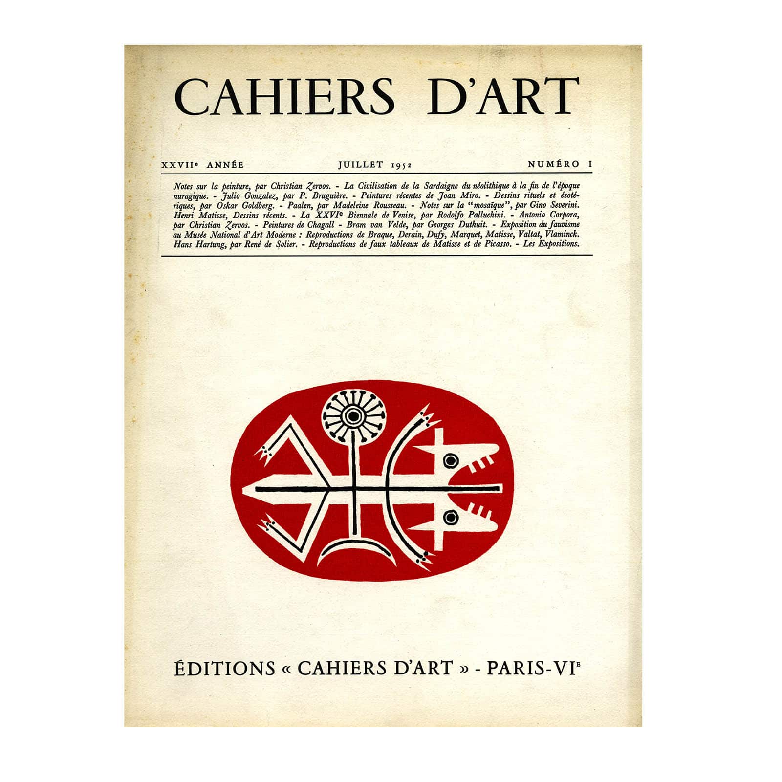Revue Cahiers d'Art, année 1952, numéro 1 image 0