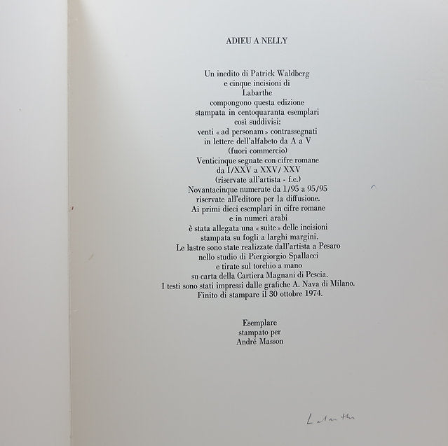 [LABARTHE (Philippe)] - WALDBERG (Patrick). Adieu à Nelly. La Pergola, 1974 image 4