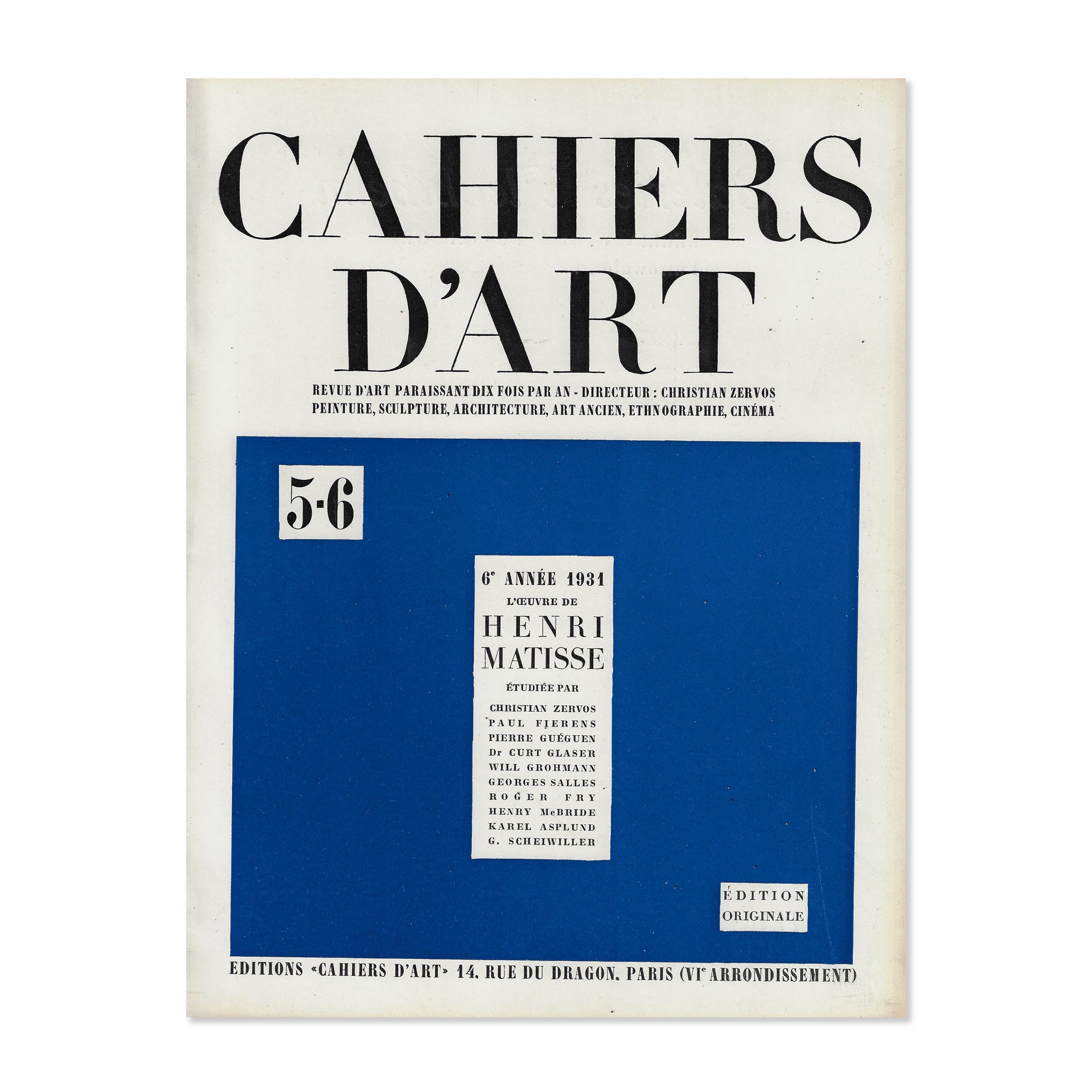 Revue Cahiers d'Art, 1931, n°5-6. Henri Matisse. image 0