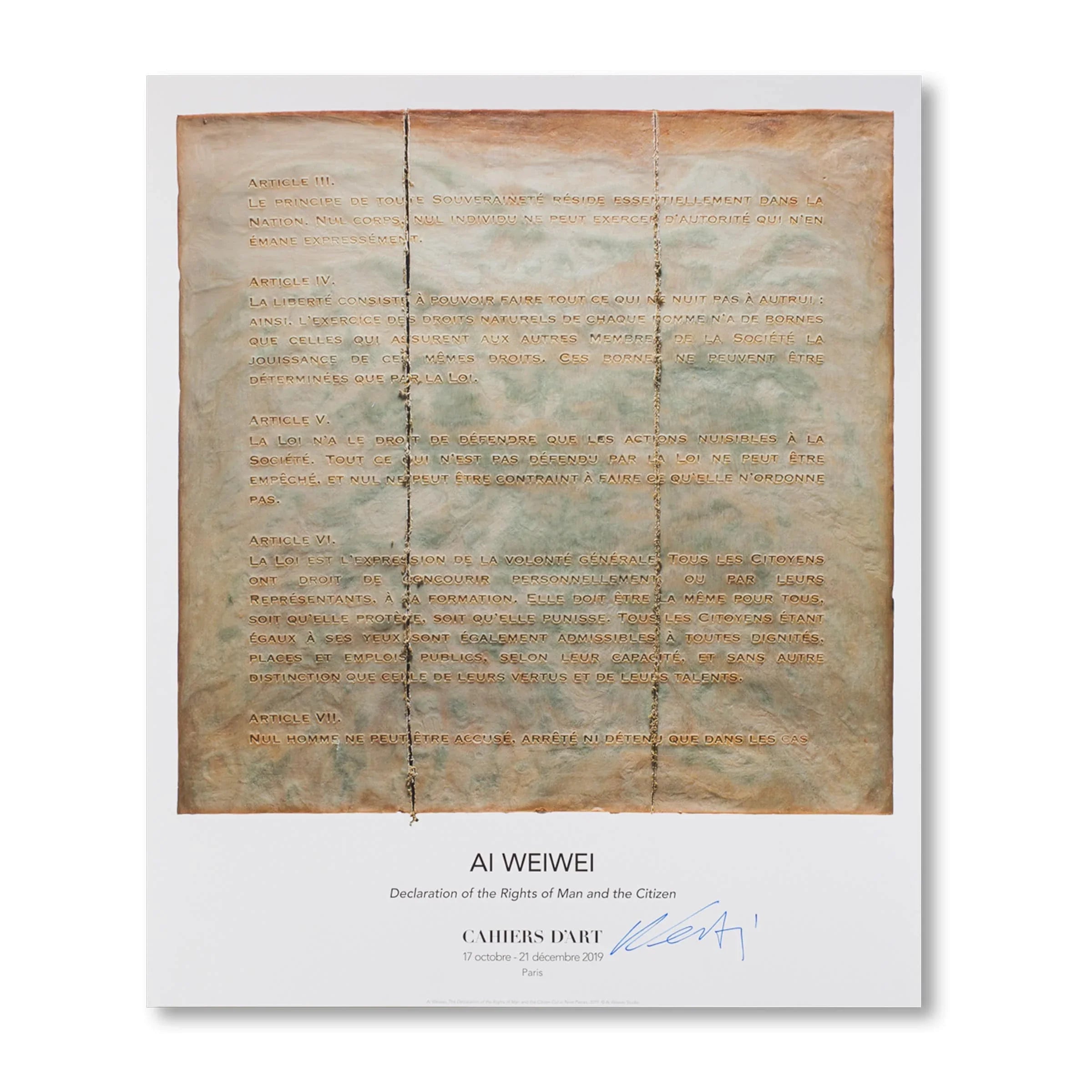 Ai Weiwei, Signed Poster 'Declaration of the Rights of Man and the Citizen', 2019 image 0
